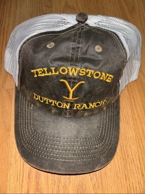 Source Unknown Brown and White Yellowstone Dutton Ranch Trucker Hat